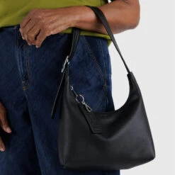 Mini Recycled Leather Shoulder Bag -Baggu Lifestyle Cheap Store Mini Leather Shoulder Bag Recycled Leather Black 2