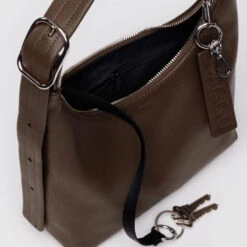 Mini Recycled Leather Shoulder Bag -Baggu Lifestyle Cheap Store Mini Leather Shoulder Bag Recycled Leather Brown 3