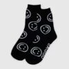 Black Happy Face Crew Socks
