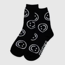 Black Happy Face Crew Socks