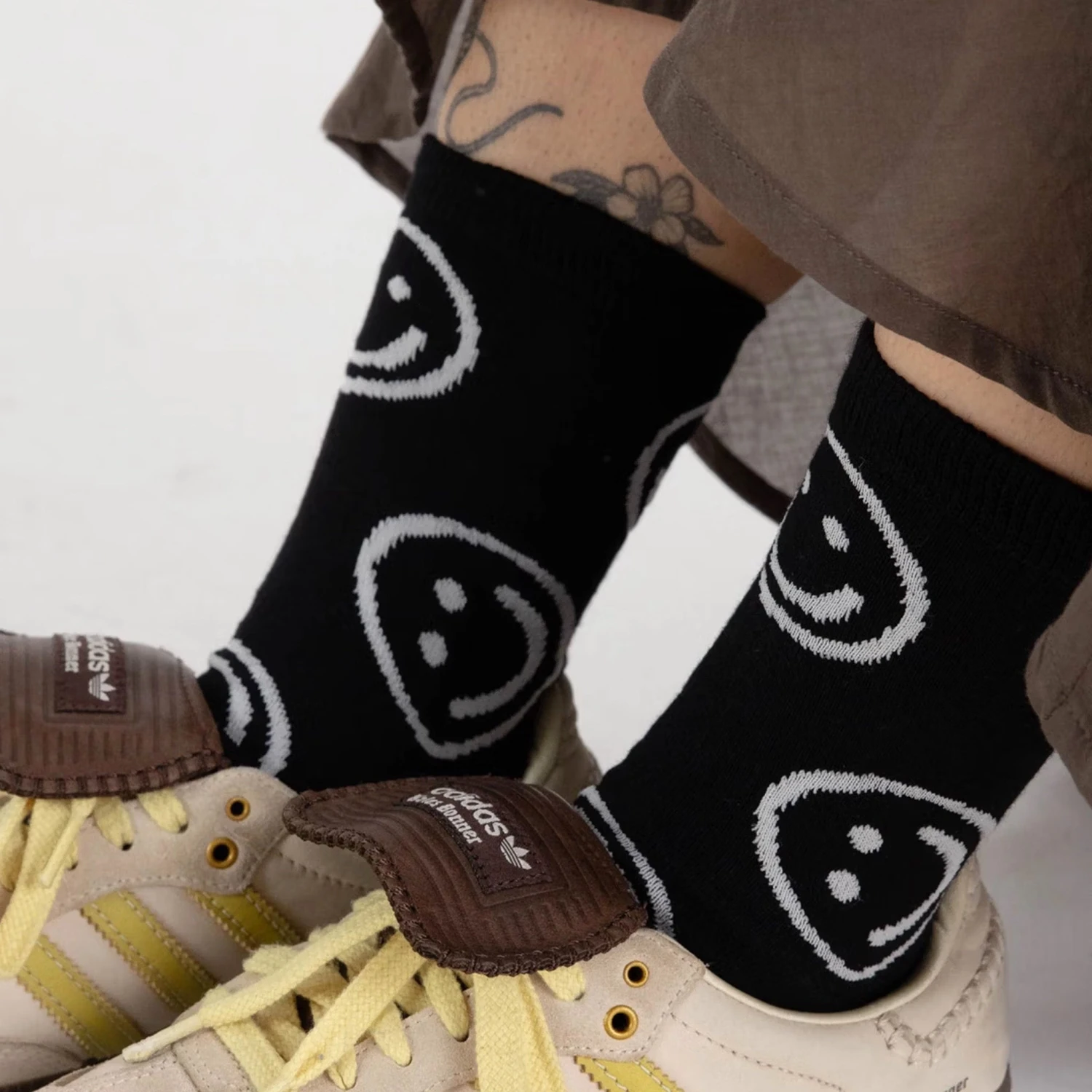 Black Happy Face Crew Socks 2 Black Happy Face Crew Socks - Image 2
