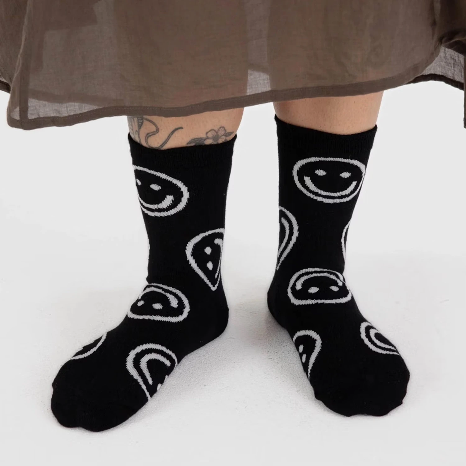 Black Happy Face Crew Socks 3 Black Happy Face Crew Socks - Image 3