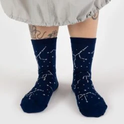 Constellation Midnight Crew Socks -Baggu Lifestyle Cheap Store person wearing constellation midnight crew socks